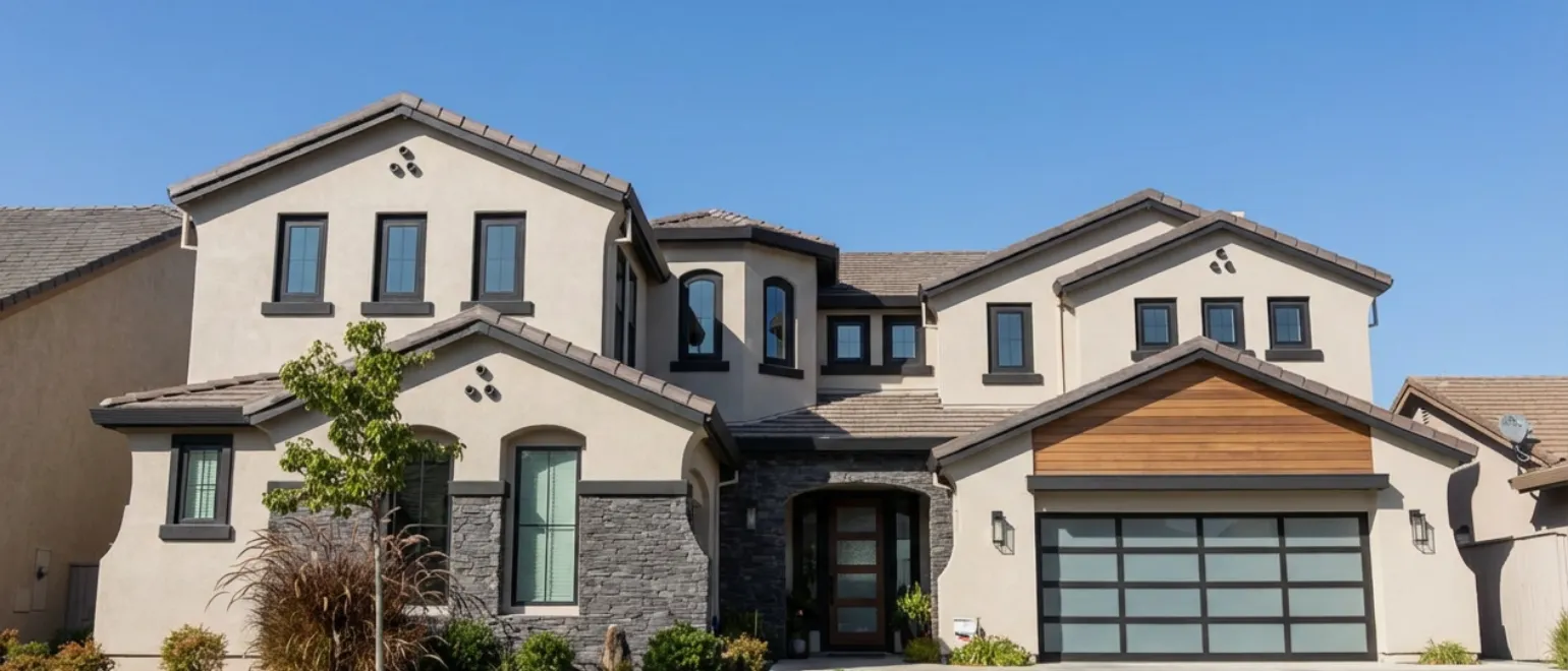 Exterior home remodeling project in Los Angeles featuring modern facade, new stucco finish, upgraded windows, and contemporary design