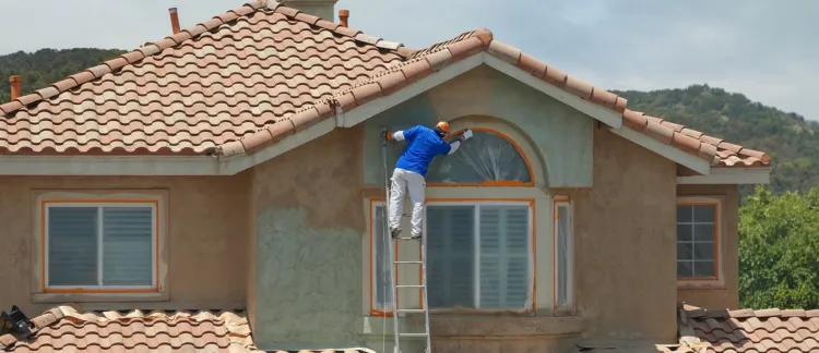 Exterior remodeling services in Los Angeles showing stucco application and home facade renovation