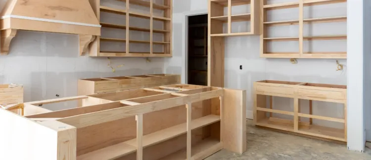 General remodeling contractor in Los Angeles showing custom cabinet framing and kitchen construction